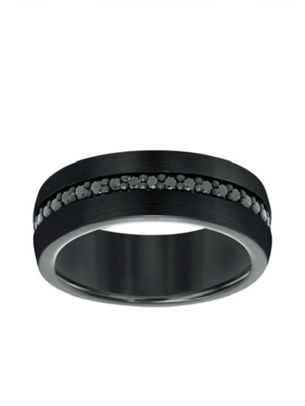 Men's Black Ring with Black sapphire Center Band